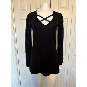 Free People Black Criss Cross Tunic Sweater